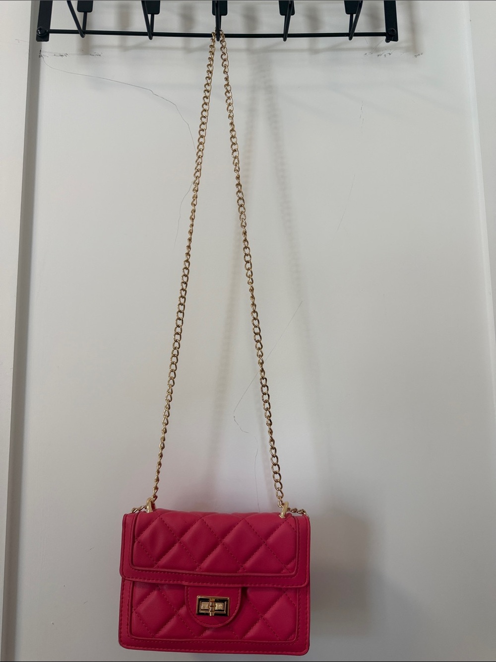 Quilted Pink Chain-Strap Shoulder Bag